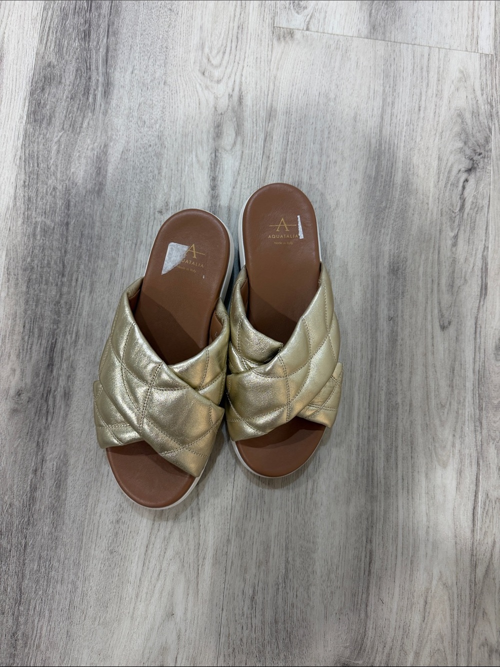 Aquatalia gold Quilted Crisscross Slide Sandals — Metallic Gold size 7